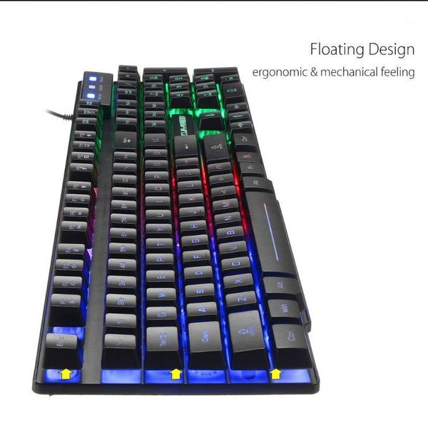 

1set t6 rainbow led backlit multimedia ergonomic usb wired gaming keyboard wired mouse and mouse pad for pc lapcomputer1