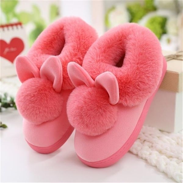 

autumn winter fur rabbit home warm thick bottom indoor cotton shoes womens cute fluffy cat slippers y201026, Black
