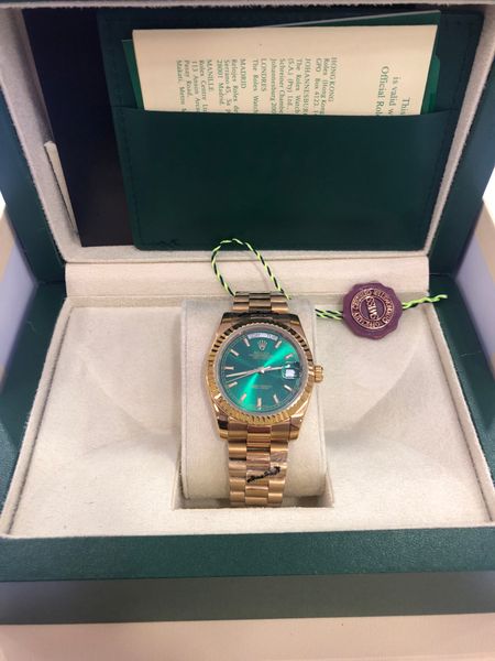 

with original box luxury fashion watches 36mm 18k yellow gold green dial 18038 watch automatic men's watch wristwatch, Slivery;brown