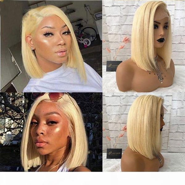 

613 blonde short bob wigs lace front human hair wigs soft pre plucked hairline brazilian straight wigs for black women with baby hair, Black;brown