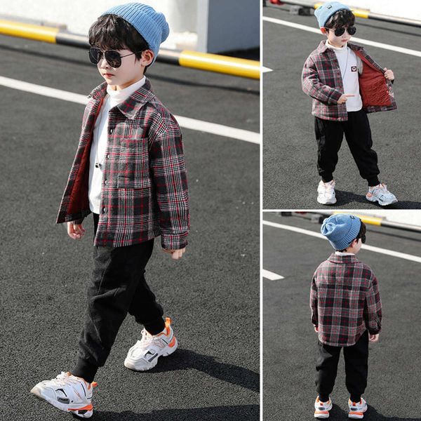 

casual plaid autumn and winter children's 2020 new cotton shirt, Black