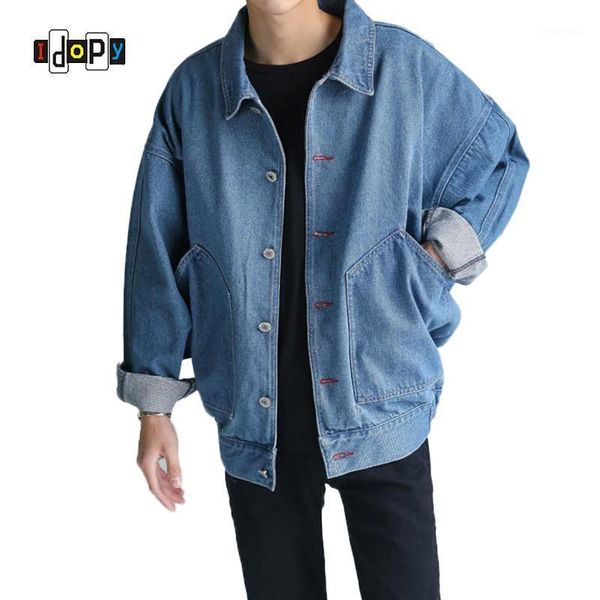 

idopy men fashion urban style loose fit jean jackets denim trucker jacket for male outerwear jeans jacket size s-3xl1, Black;brown