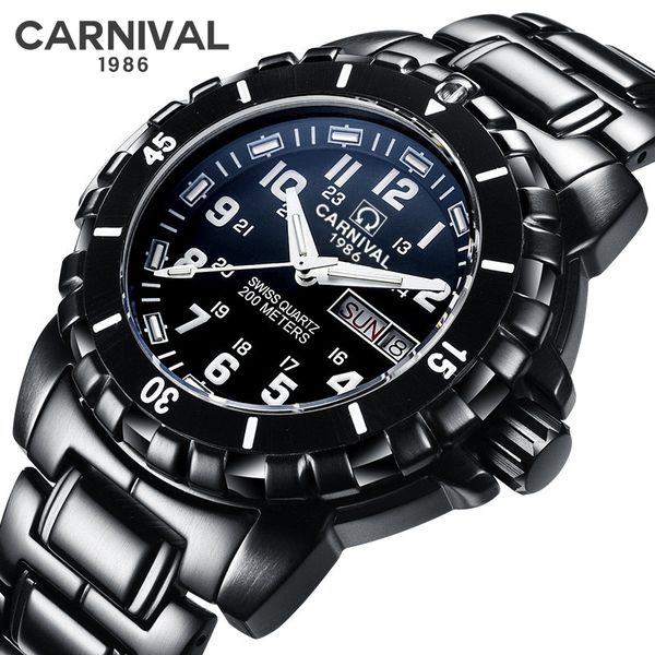 

carnival tritium luminous men's watches military waterproof 200m diving quartz watch men luxury casual sports wristwatches clock t20040, Slivery;brown