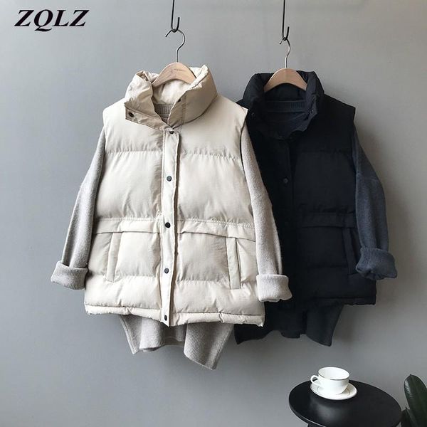 

zqlz winter vest coat women 2020 new casual down cotton warm sleeveless jacket female black loose autumn spring waistcoat, Black;white
