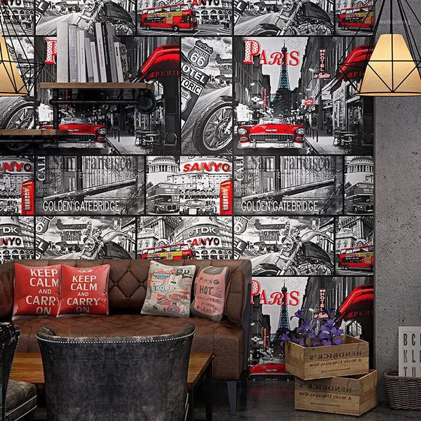 

wallpapers american retro wallpaper loft industrial style spaper poster personality graffiti internet cafe bar background wall1