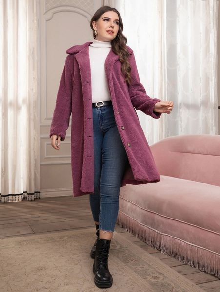 

plus single breasted teddy coat q9sp#, Black