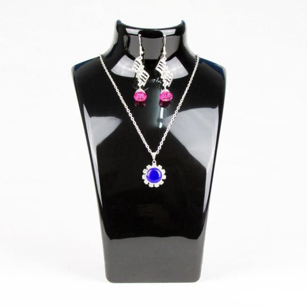 

tonvic 2pcs transparent/white/black plastic necklace bust for earring jewelry display stand holder high quality, Pink;blue