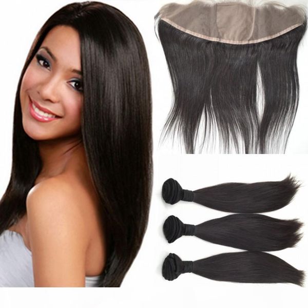 

silk base frontal part 13x4 silk frontal with 3 bundles brazilian virgin hair ing, Black