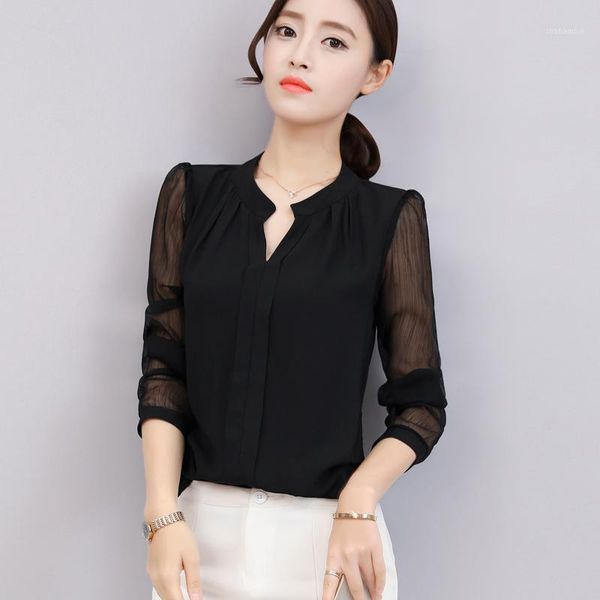 

chiffon shirt women long sleeve 2020 new korean version plus size office ladies shirt casual spring1, White