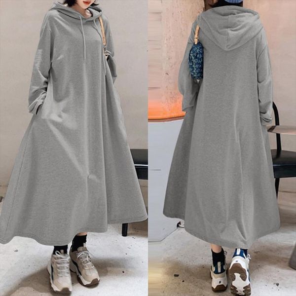 

stylish hooded hoodies dress women autumn sweatshirts 2020 casual long sleeve maxi vestidos female solid robe oversized, Black;gray