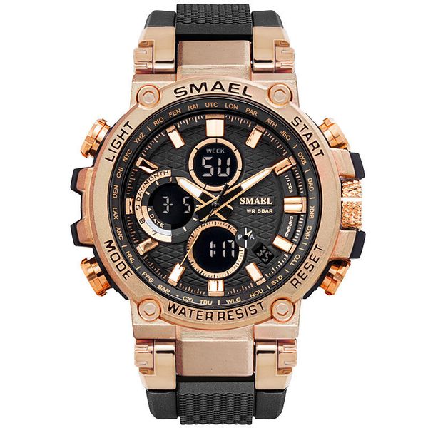 

wholesale new smael 46mm 1803 quartz ditigal luminous watch mens student multifunction rose gold metal sport watches a09b1, Slivery;brown