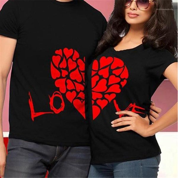 

shirts mens womens o neck short sleeve casual summer loose letter pattern couples tee valentines day t, White;black