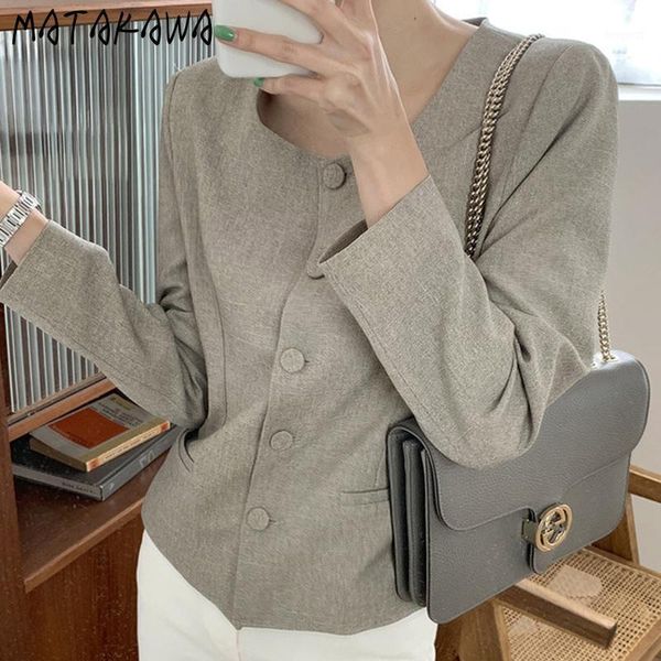 

matakawa single breasted simple straight long sleeve suit short jacket autumn vintage temperament square collar women coat1, White;black