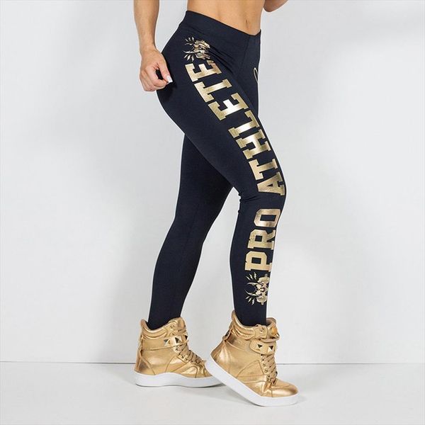 

20@ women sport gym leggings sport women fitness workout athletic pants mid waist letter printing pants fitness elastic leggings, Black