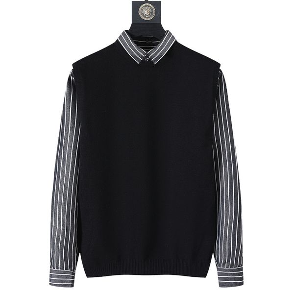 

men sweater fashion new fake two sweaters england style men slim shirt collar sweater mens designers sweaters 4 styles size -3xl, White;black