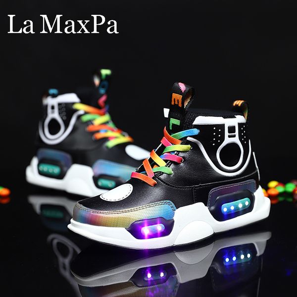 

2020 children usb charge colorful led back light mesh girls flash luminous boys glowing sneakers kids shoes, Black;red
