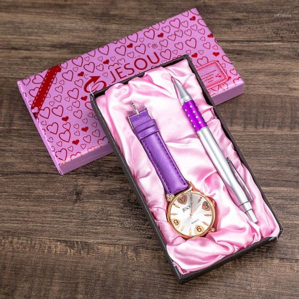 

new hardcover women's watch gift box quartz watch + pen set birthday gift set personalized1, Slivery;brown
