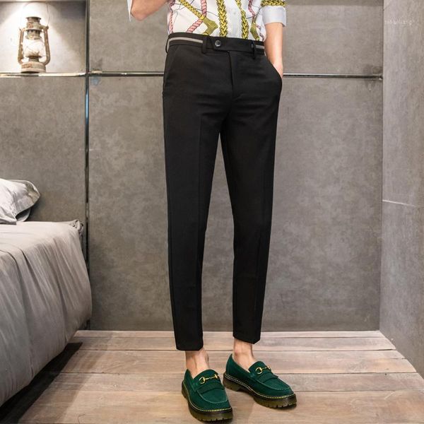 

men's suits & blazers british style mens grey dress pants men business suit pant casual slim fit men's trousers pantalon costume s, White;black