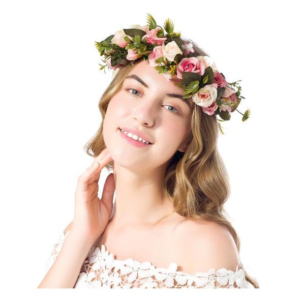 

rose flower wreath festival wedding crown girls party floral garlands crown floral halo women bride bridesmaid flow qylrde