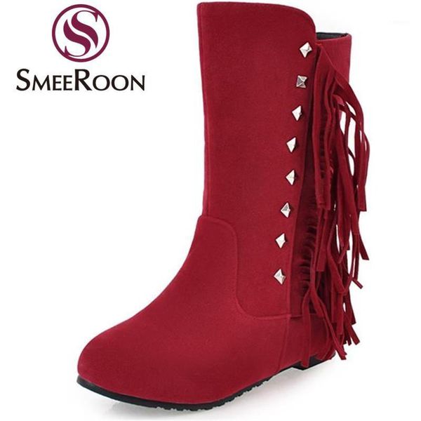 

smeeroon round toe rivet ankle boots for women comfortable height increasing boots fashion keep warm winter elegant shoes1, Black