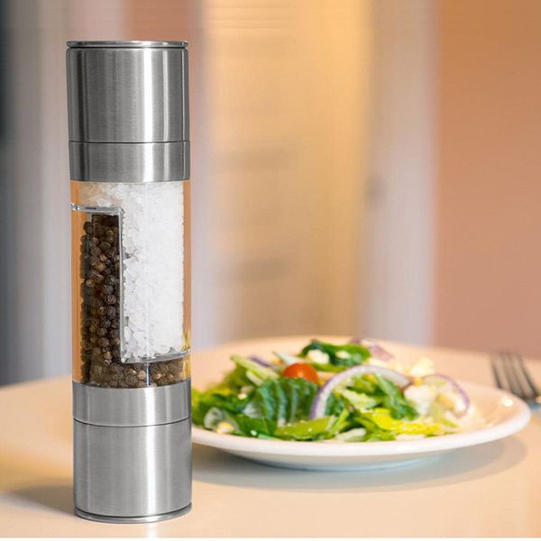 

2 in 1 pepper manual grinder stainless steel salt and pepper grinder 200ml spice mill grinder with adjustable coarseness zzc3019