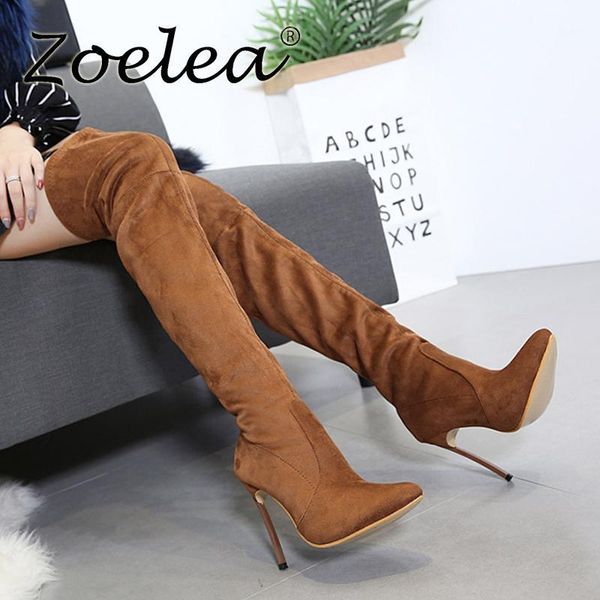 

zoelea women boots over the knee long boots thin high heel platform women shoes zapatos de mujer botas1, Black