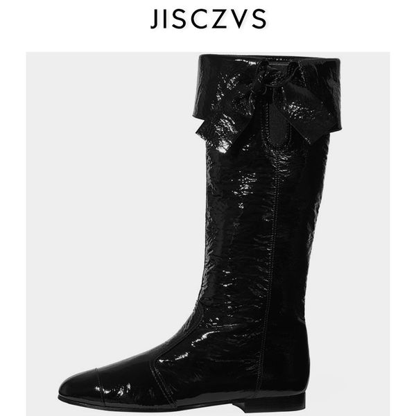 

boots genuine leather mid-calf western style soft round toe black sheepskin knee high for women white botas big size