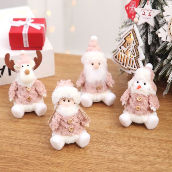 

newcute snowman elk doll pendant new year pink plush christmas ornament santa claus angel xmas tree decor