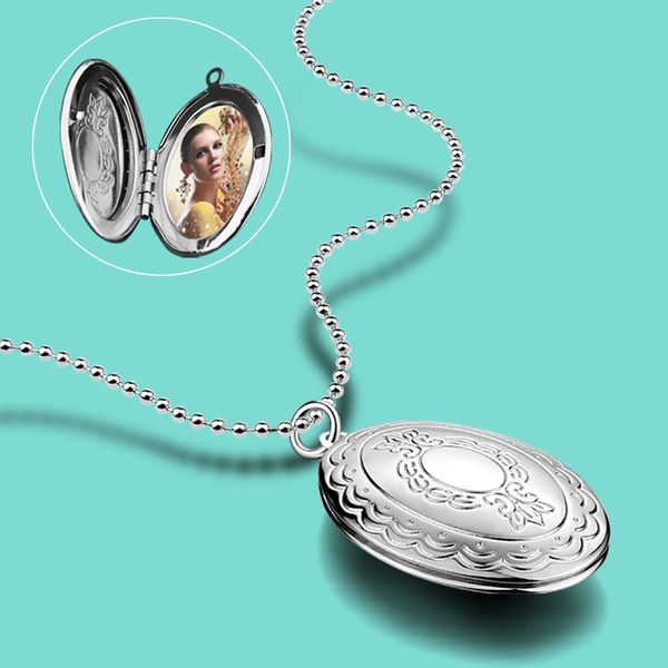 Böhmische Frauen Original 925 Silber Halskette Kreative Foto Box Anhänger Halskette Benutzerdefinierte Foto Gedenk Schmuck Geschenk colar Q0531