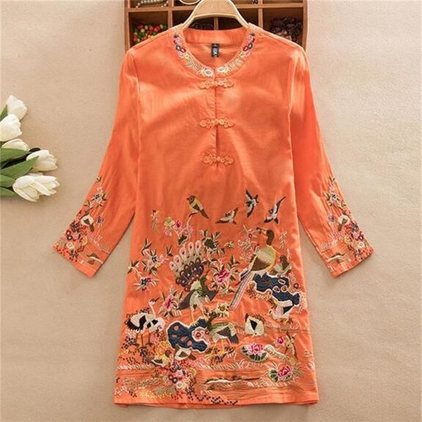 

2021 new new casual blouses vintage vestidos blusas embroidery summer autumn women floral o-neck regular linen cotton g4fh, White