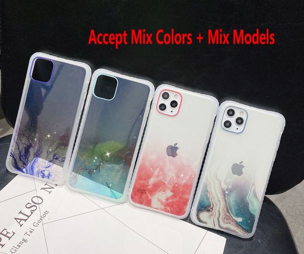 

100pcs/lot marble painting phone case for iphone 12 11 pro max mini x xr xs max 6s 7 8 plus se2 bling glitter transparent cover