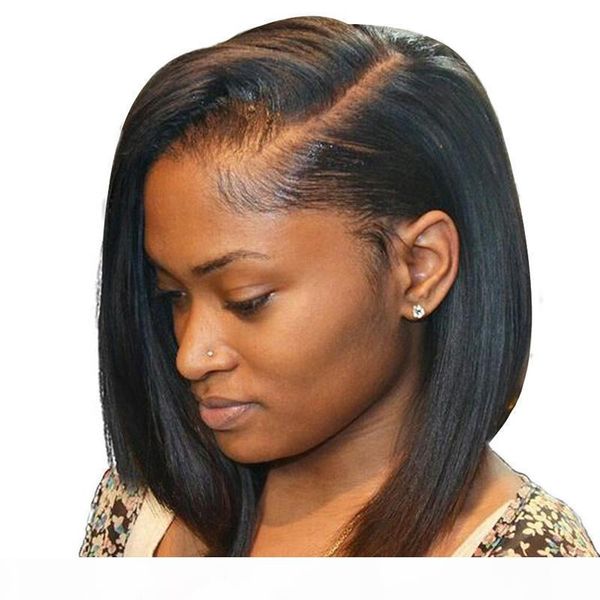 

human hair lace front wigs bob side part virgin brazilian glueless full lace human hair wig short for black women baby hairs, Black;brown