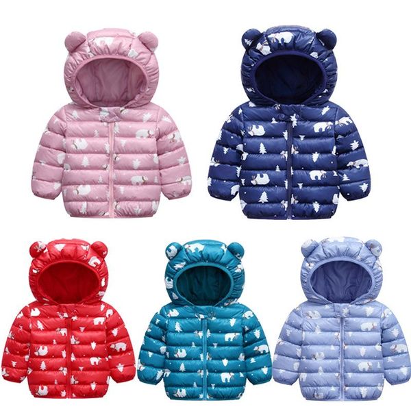 

bear ears boy girl jacket kids winter outerwear cotton down parkas children hooded coat toddler snowsuit clothing, Blue;gray