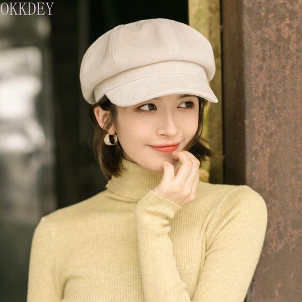 

korean style small fragrance octagonal hat female spring and autumn style painter hat fashion show face small simple sweet, Blue;gray