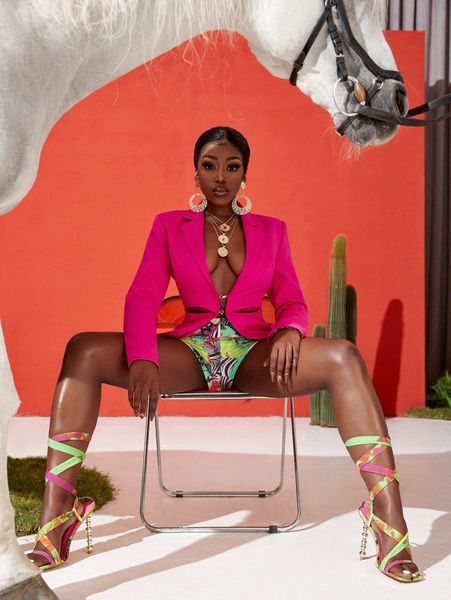 

sxy solid cutout lapel neck blazer z2y4#, White;black