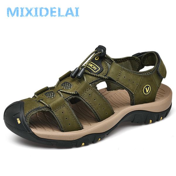 

mixidelai genuine leather men's shoes summer men's sandals men sandals fashion outdoor beach sandals and slippers big size 38-48 t, Black