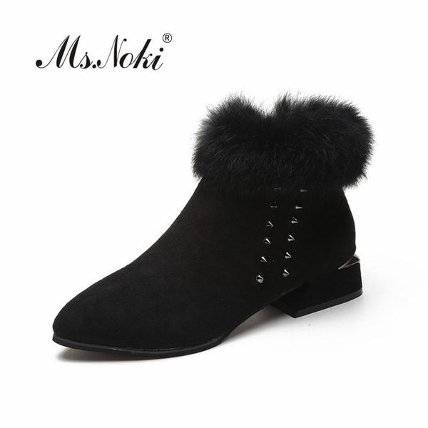 

boots ms.noki winter rivet wedges women snow zip solid warmer ladies shoes platforms round toe school girls ankle, Black