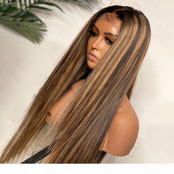 

colored ombre short straight wig #27 highlight piano honey blonde lace front human hair wigs for women remy brazilian plucked with baby hair, Black;brown