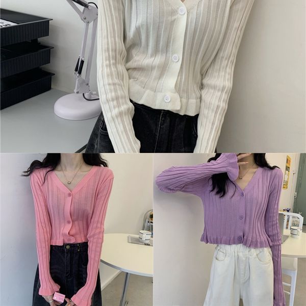 

6jhqe v-neck th plain lace knitted cardigan new fashion korean long sleeve solid women color lacelace lacefashion in early autumn 202, White;black