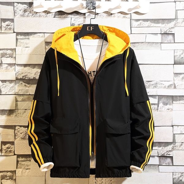 

spring autumn jacket mens hooded windbreaker jacket new casual solid loose hoodie jacket coats streetwear man 201123, Black;brown