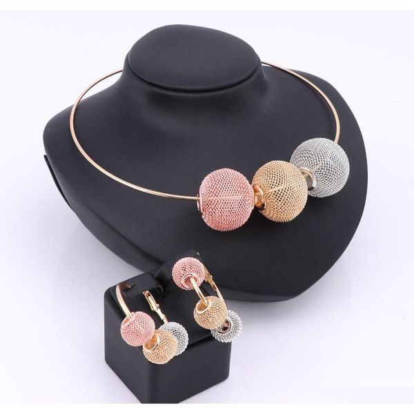 

color african beads jewelry sets for women gold plated wedding party accessories bohemia hollow ball pendents necklace earring 1qbpz, Slivery;golden