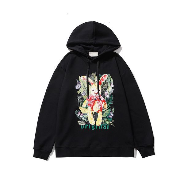 

autumn winter mens hoodie rabbit painting women hoodies fashion couple sweatshirt casual pullovers sweater 3 colors size m-2xl, Black