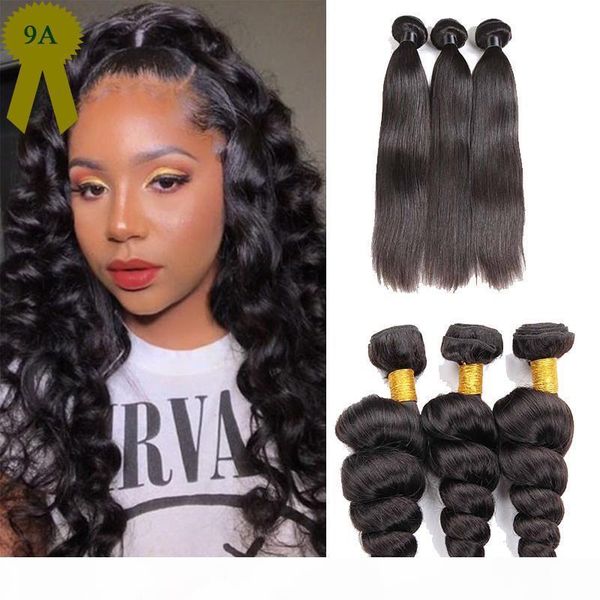

9a virgin remy human hair loose wave body wave straight hair unprocessed mink brazilian human hair loose wave weaves extension, Black