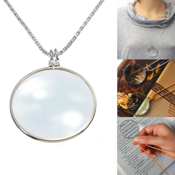 

6x magnifier reading newspaper pendant necklace magnify glass reading decorative monocle necklace jewelry, Silver