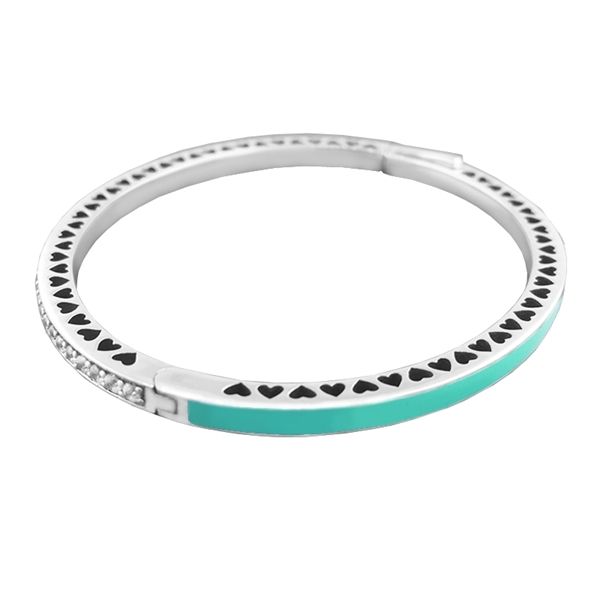 

100% authentic 925 sterling-silver-jewelry bright mint enamel radiant hearts bangles for women wholesales 1028, Black