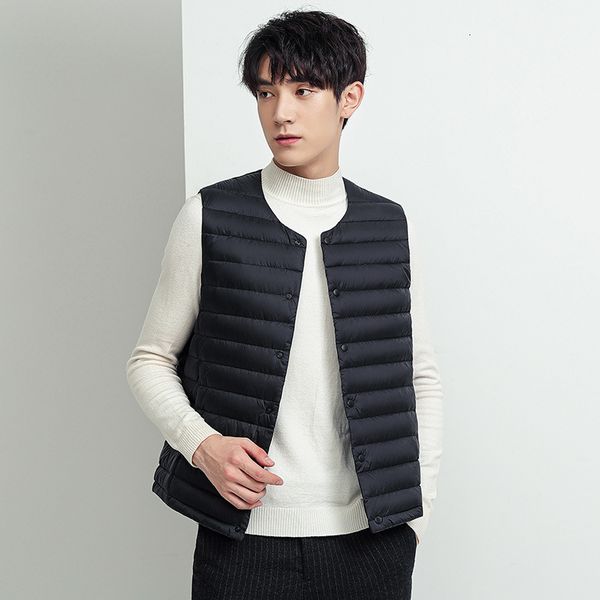 

light new vest white duck down coat men's fashion jacket, Black