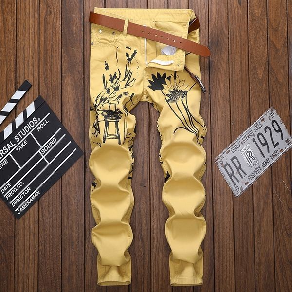 

newih and men's style digital jeans new printed jeans 2020 jeansdigital jeansslim stretch small feet casual fashion flower pants fashio, Blue