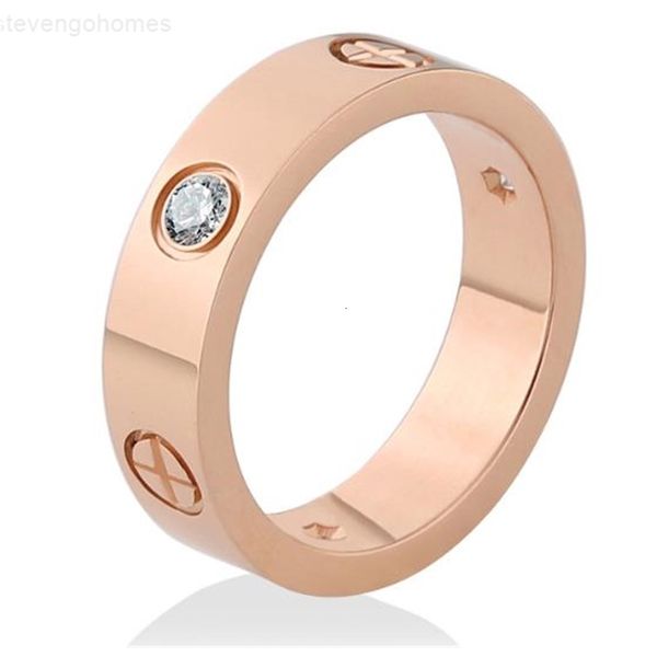 

couple 6mm golden titanium silver steel rose gold inlaid zircon ring