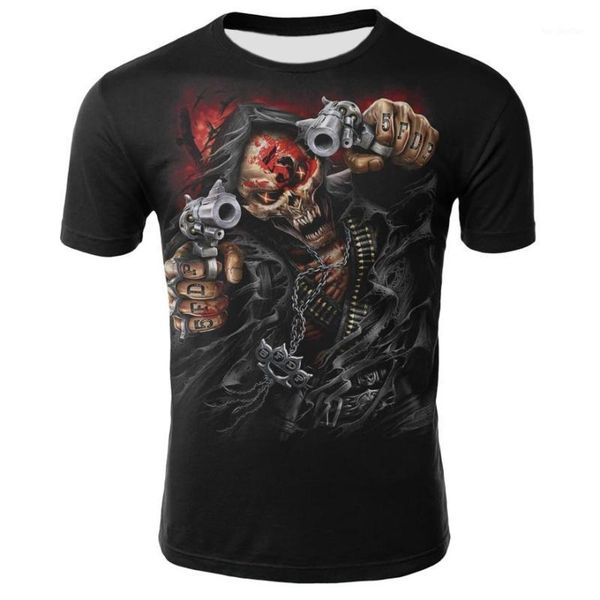 

men's t-shirts 24 colors skull shirt men's personalized summer t-shirt hip hop punk rock men front/back patterns are different1, White;black
