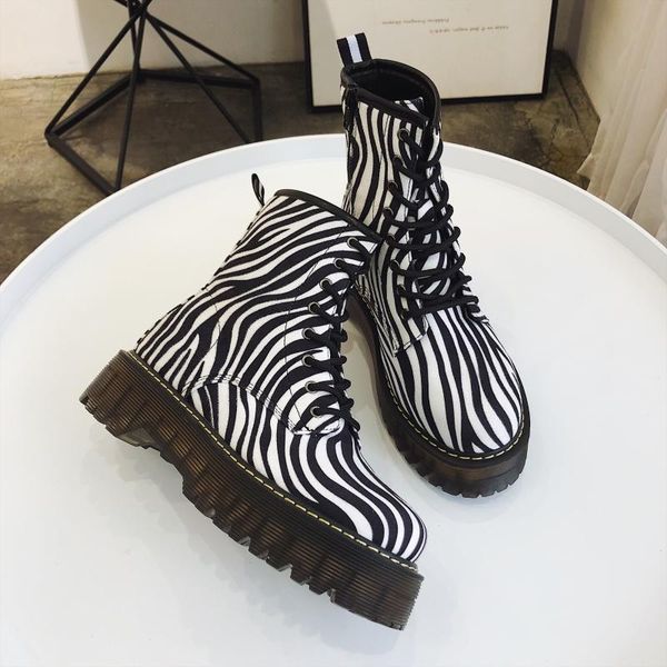 

бенди 2020 нового прибытие дама среднего boots зебра круглой голова женская кожа платформа ботильоны мода женщина мини загрузочный, Black